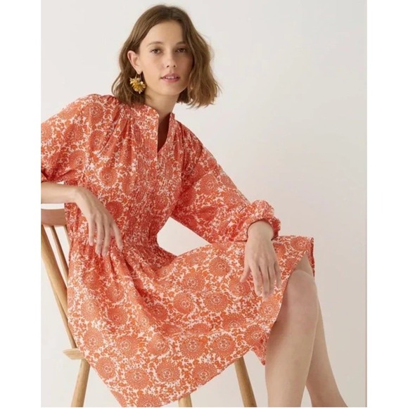 J. Crew Dresses & Skirts - J Crew Ruffle Collar Mini Dress Cotton Poplin Floral Bouquet Orange Paisley Med